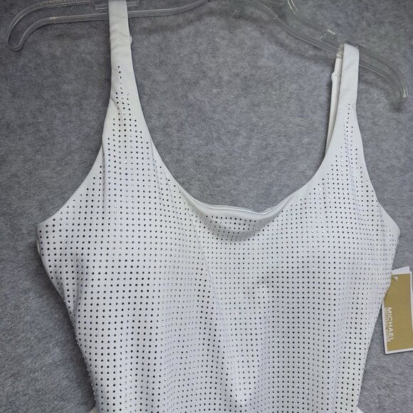 Michael Kors Swimsuit 12 One Piece White Studded Rhinestones Bride Honeymoon - Picture 2 of 11